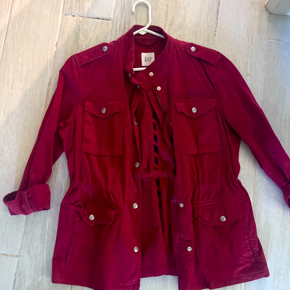 red utility jacket